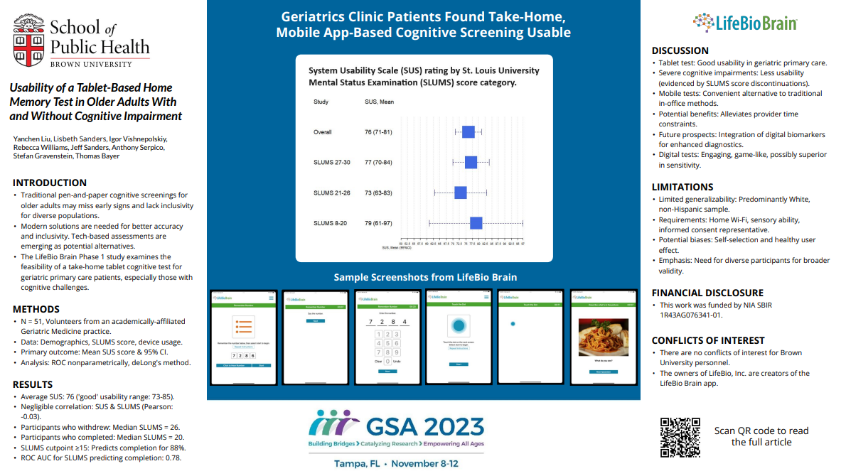 LifeBioBRAIN: Research publication on usable cognitive screening prototype